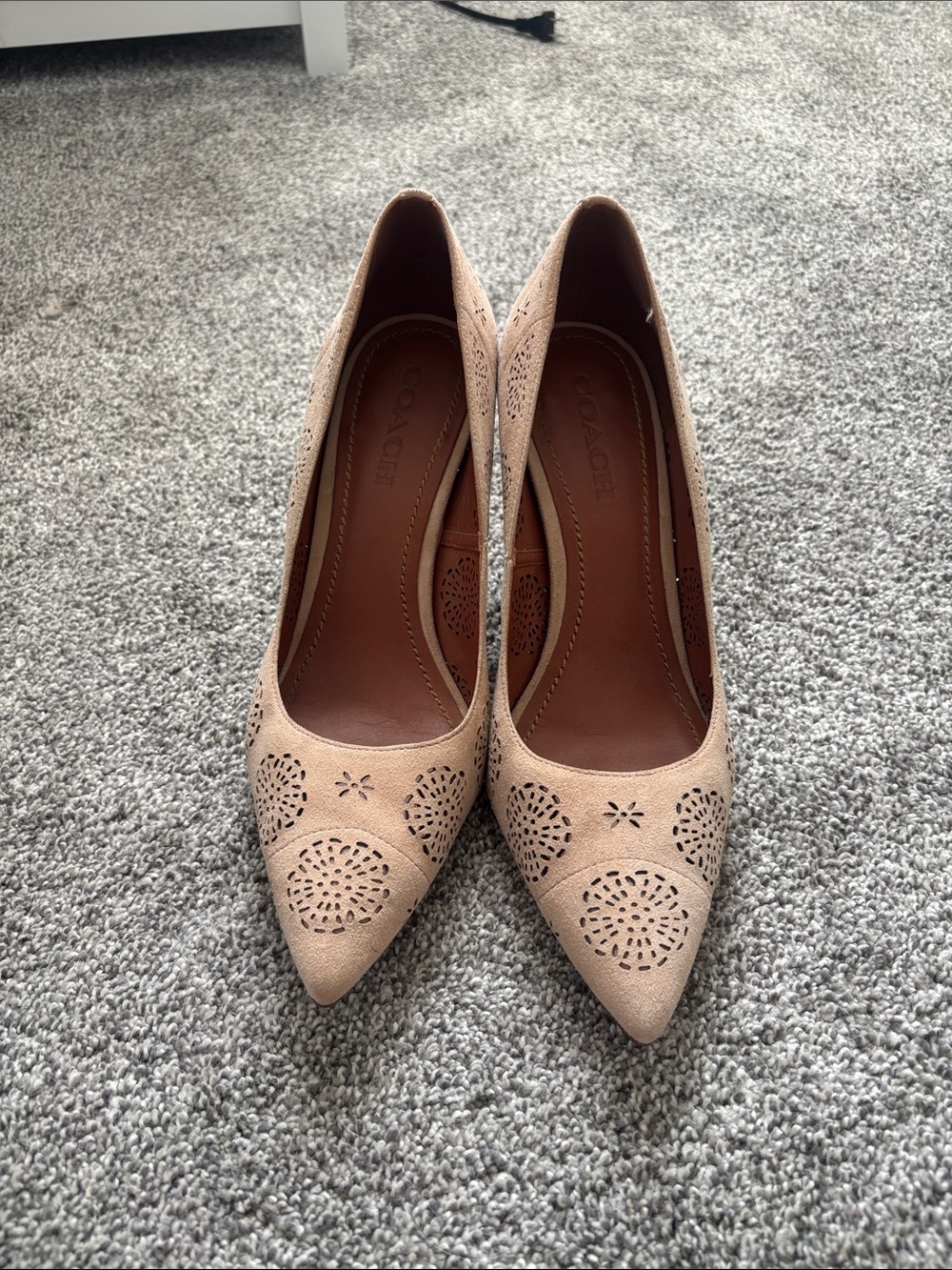 Coach Nude/Beige Perforated Pointed-Toe Pumps